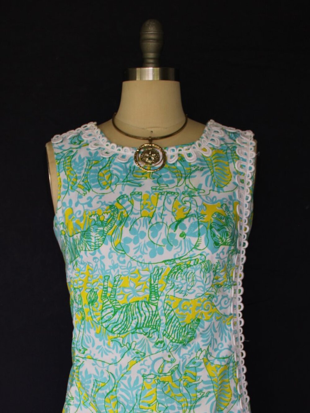 The Lilly Pulitzer vintage jungle Animal mod 60s dress Jackie O crochet lace M - Picture 3 of 10